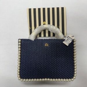 Lele Sadoughi Navy Mini Bag with Pearl Accents